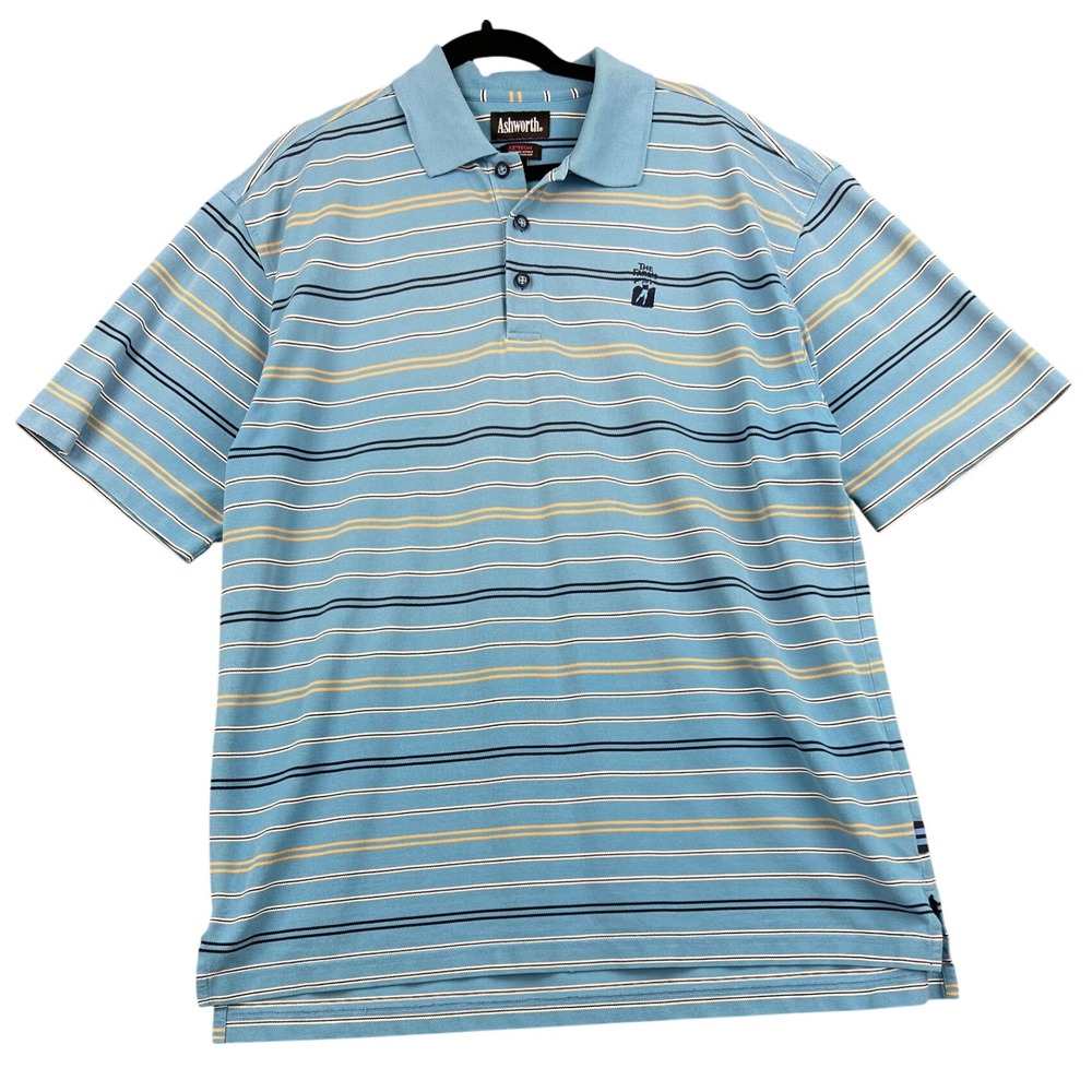 Ashworth Polo Shirt Mens XL EZ-Tech Blue Striped The Farms Golf Short Sleeve Exc